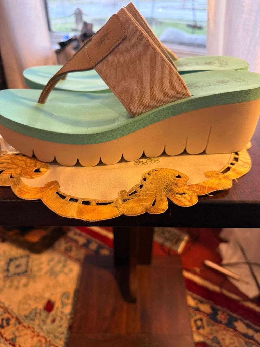Fly London Aqua Footbed Tan Strap Flip Flop Sandals - Fly London - Picture 3 of 7